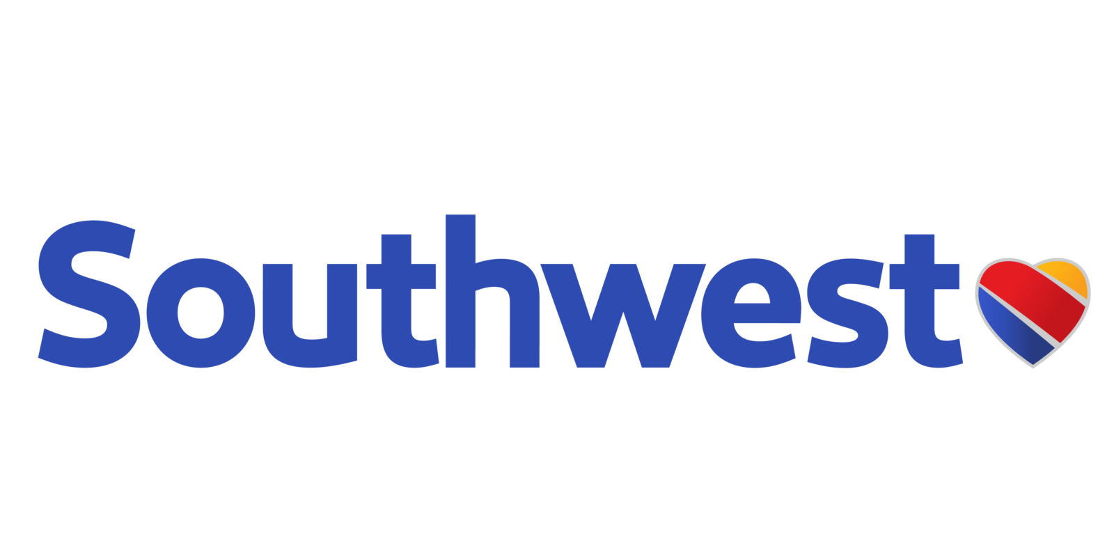 Southwest Airlines with colored heart logo in blue text